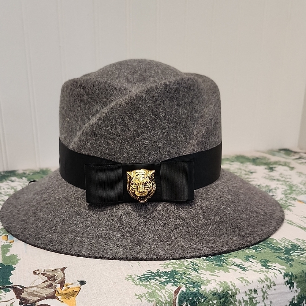 Gray Felt Hat with Black Band and Gold Tiger Accent